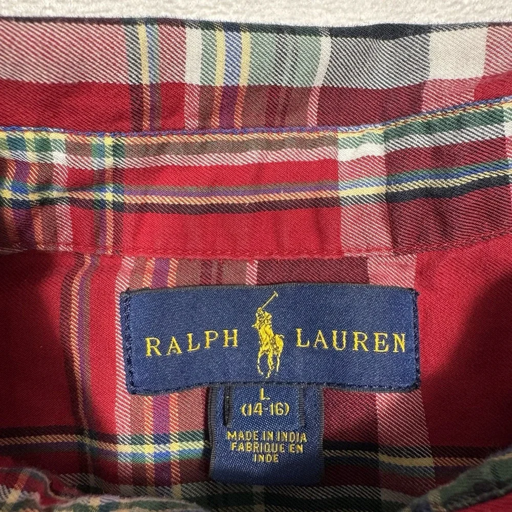 Ralph Lauren Plaid Shirt‎ L (14-16) Button Down Long Sleeve Red Green